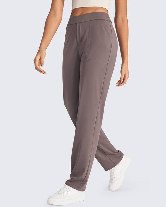 G4Free Activewear Bizcasual High-Waist Straight Dress Pants # Taupe