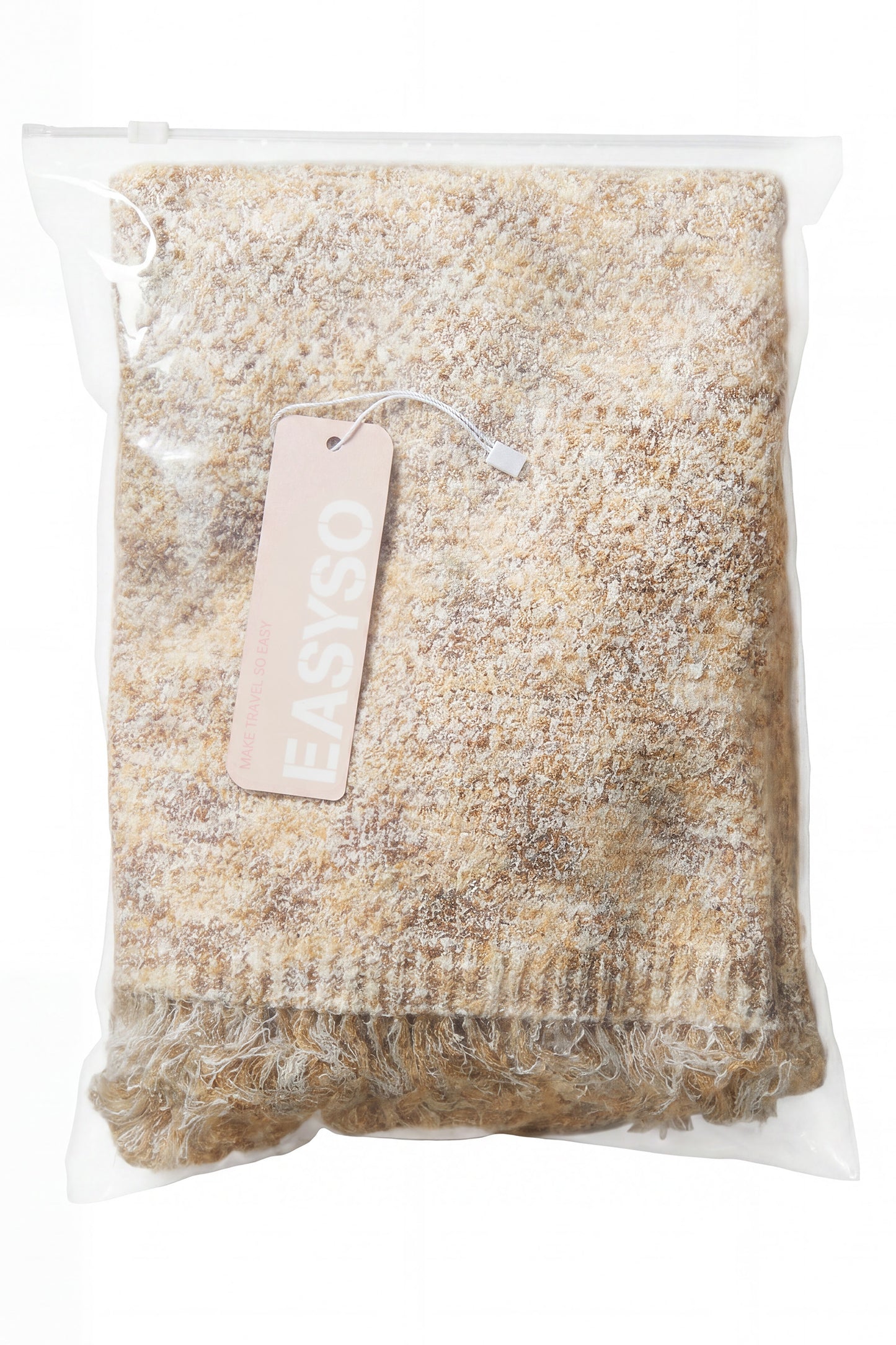 EASYSO Cozy Bouclé Knit Fringe Skirt – Oatmeal Melange Tassel Midi Skirt with Pockets