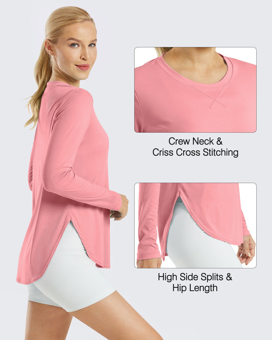 G4Free Activewear Scoop Neck UV Sun Workout Long Sleeve #Pink