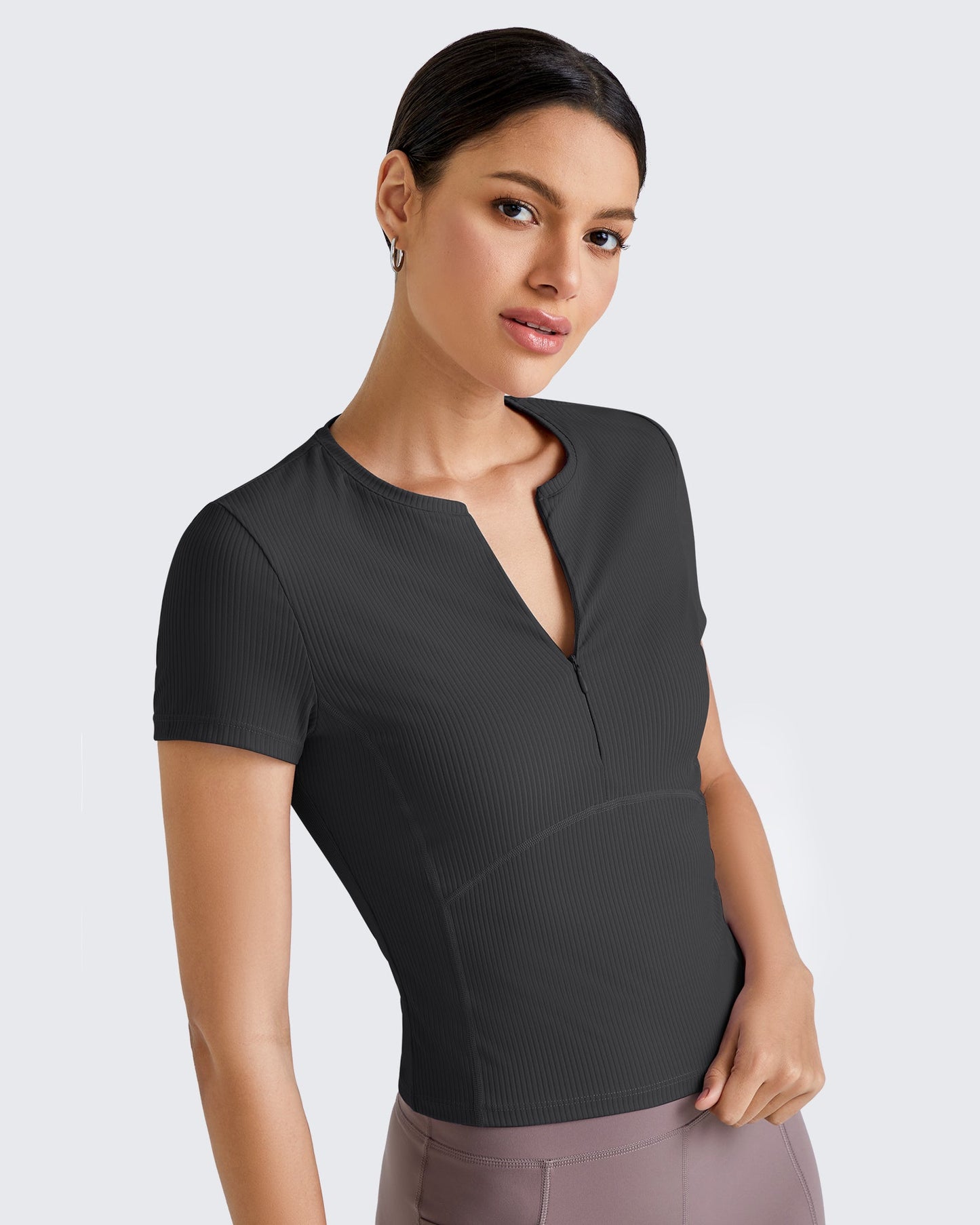 G4Free Activewear Ribbed Half Zip Slim Work Out Short Sleeve #Navy / S-Navy / M-Navy / L-Navy / XL-Navy / XS-Black / S-Black / M-Black / L-Black / XL-Black / XS