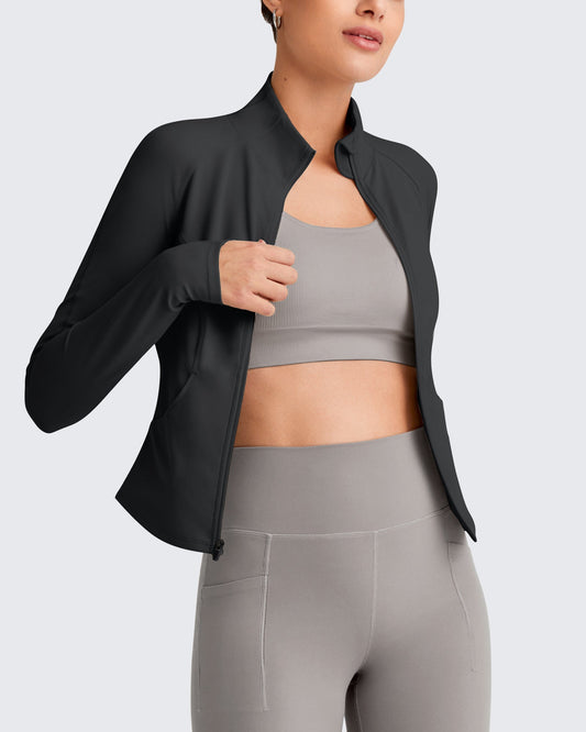 BareFeel Cropped Slim Fit Full Zip Workout Jackets