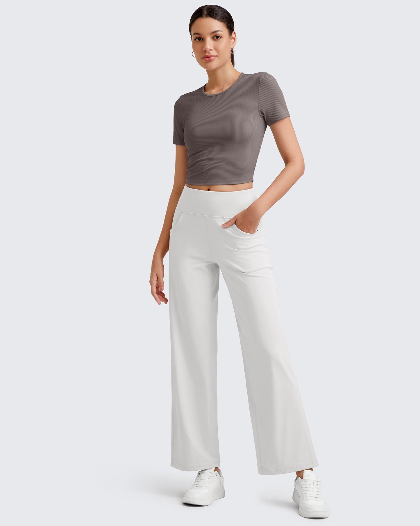 G4Free Activewear Ribbed Slim Workout Crop Short Sleeve #Khaki / S-Khaki / M-Khaki / L-Khaki / XL-Khaki / XS-Purple / S-Purple / M-Purple / L-Purple / XL-Purple / XS