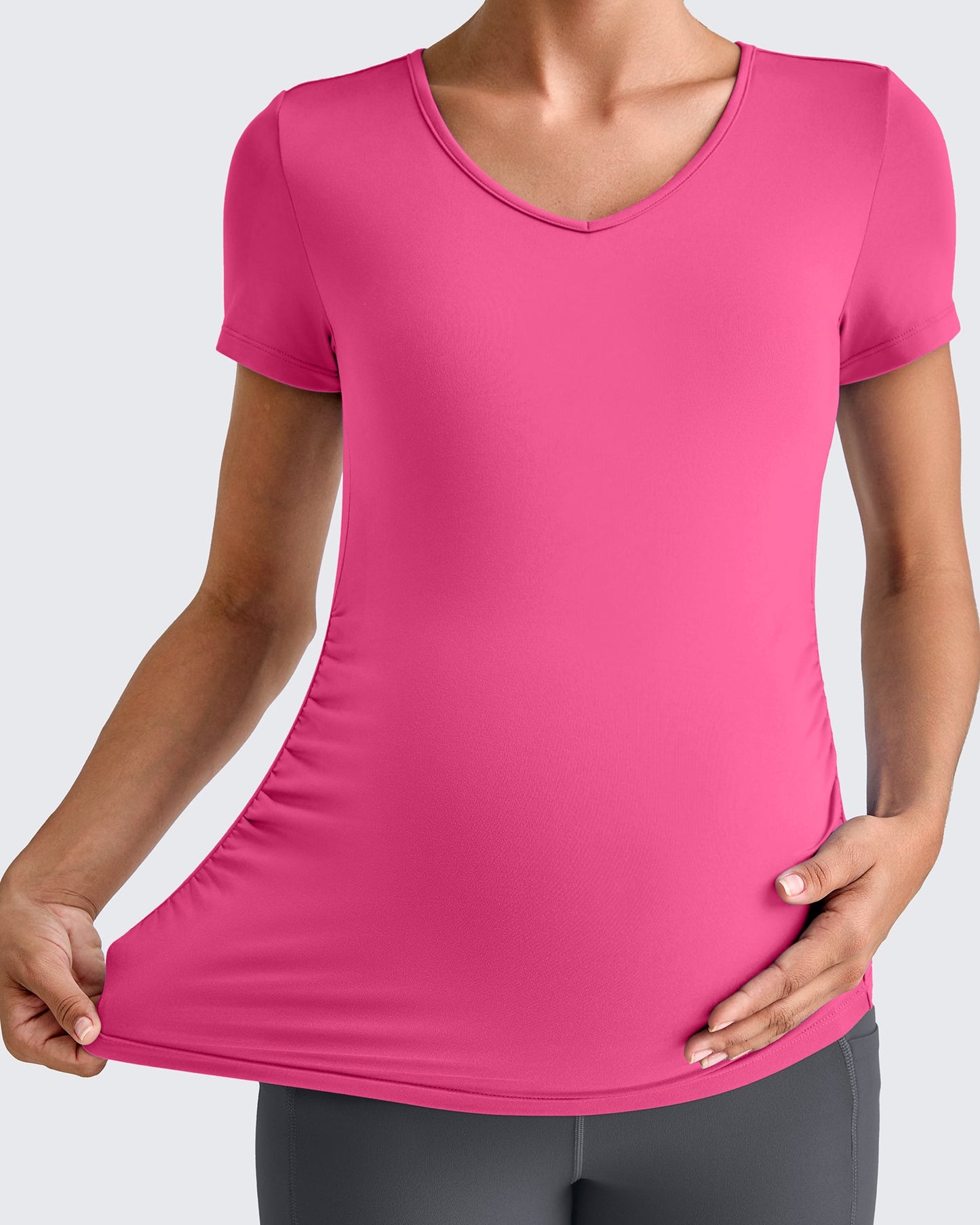 Lightweight V Neck Side Ruched Maternity Short Sleeve