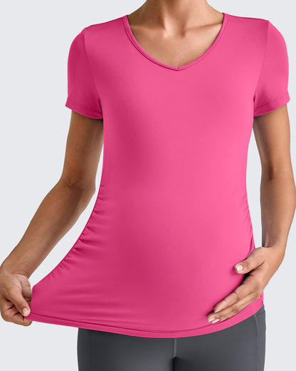 Lightweight V Neck Side Ruched Maternity Short Sleeve