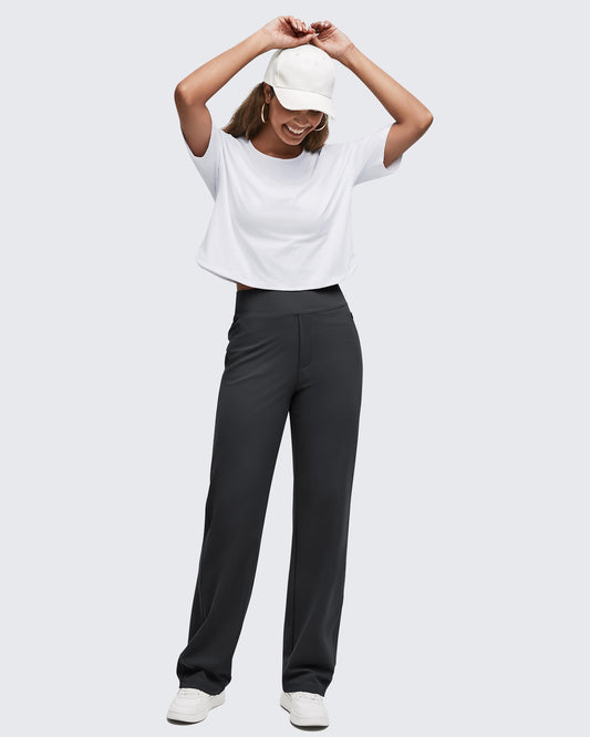 High Waist Hidden Zipper Pockets Dress Pants
