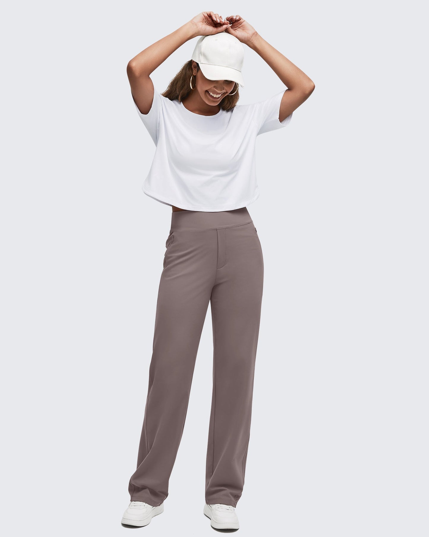High Waist Hidden Zipper Pockets Dress Pants
