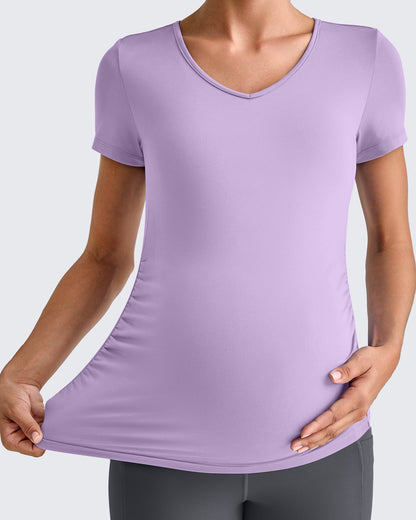 Lightweight V Neck Side Ruched Maternity Short Sleeve