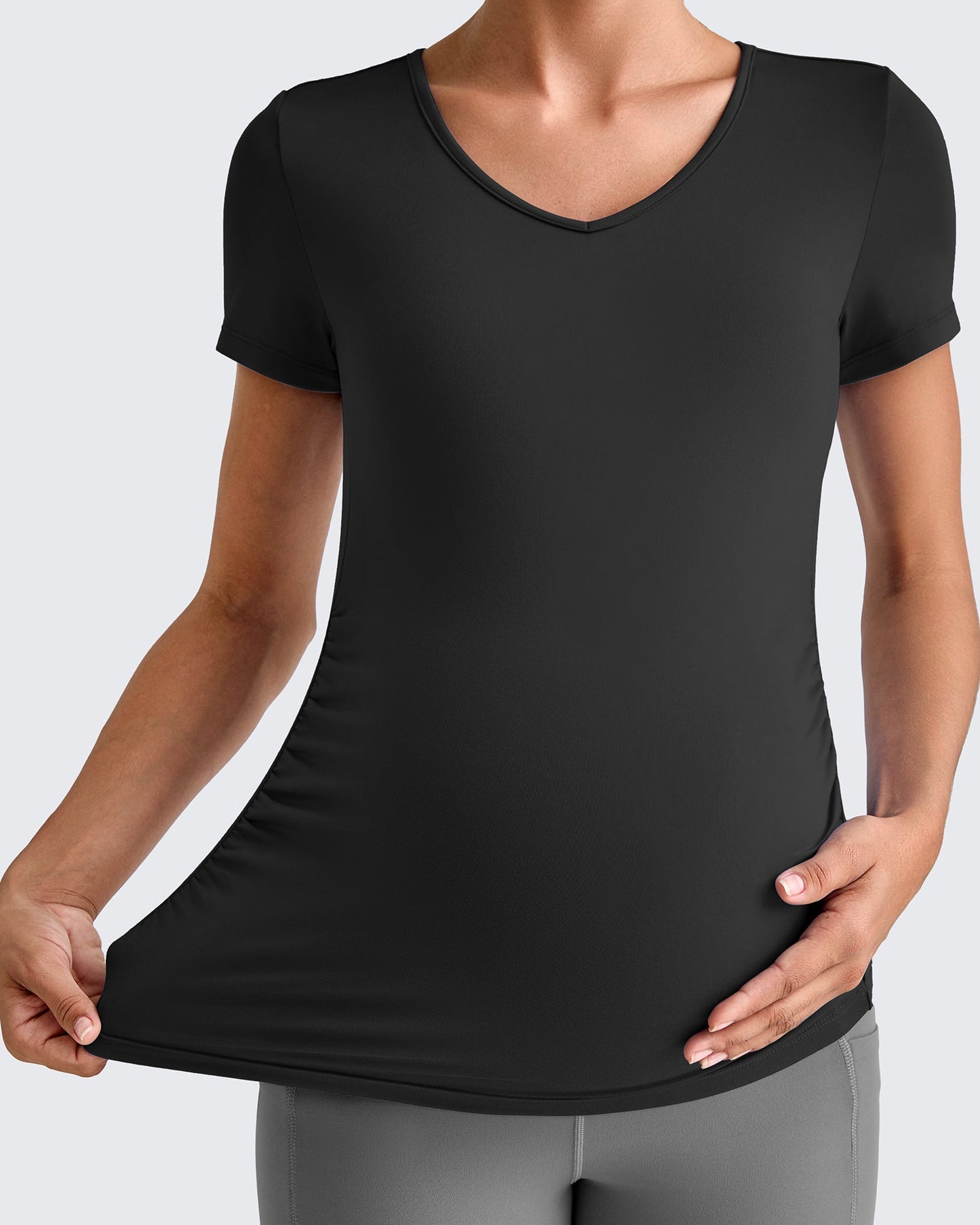 Lightweight V Neck Side Ruched Maternity Short Sleeve