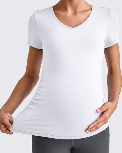 Lightweight V Neck Side Ruched Maternity Short Sleeve