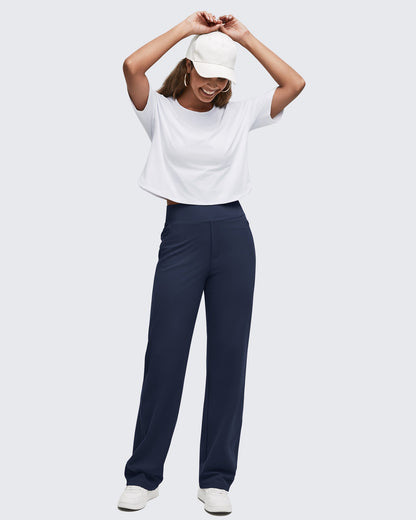 High Waist Hidden Zipper Pockets Dress Pants
