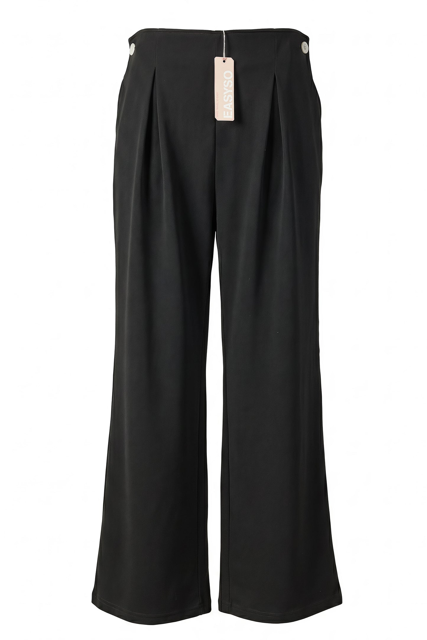 EASYSO Travel-Ready Ribbed Wide-Leg Pants – High-Rise Tailored Knit Trousers with Pockets