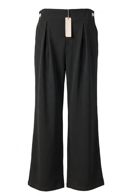 EASYSO Travel-Ready Ribbed Wide-Leg Pants – High-Rise Tailored Knit Trousers with Pockets