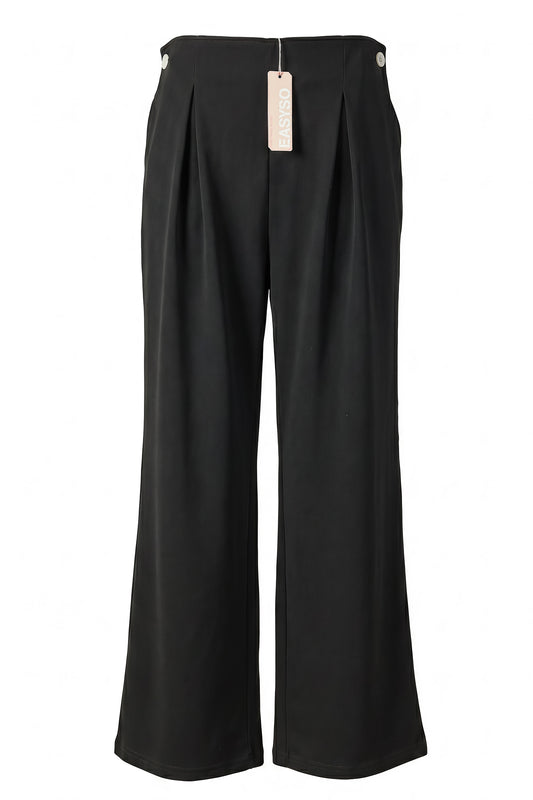 EASYSO Travel-Ready Ribbed Wide-Leg Pants – High-Rise Tailored Knit Trousers with Pockets