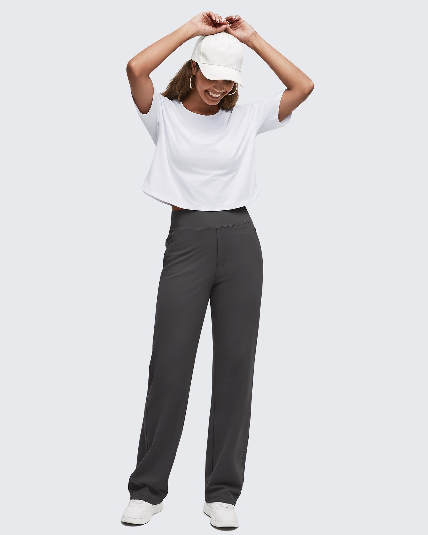 High Waist Hidden Zipper Pockets Dress Pants
