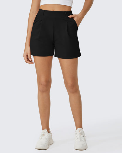 G4Free Activewear High-Waisted Casual Suit Shorts # Black
