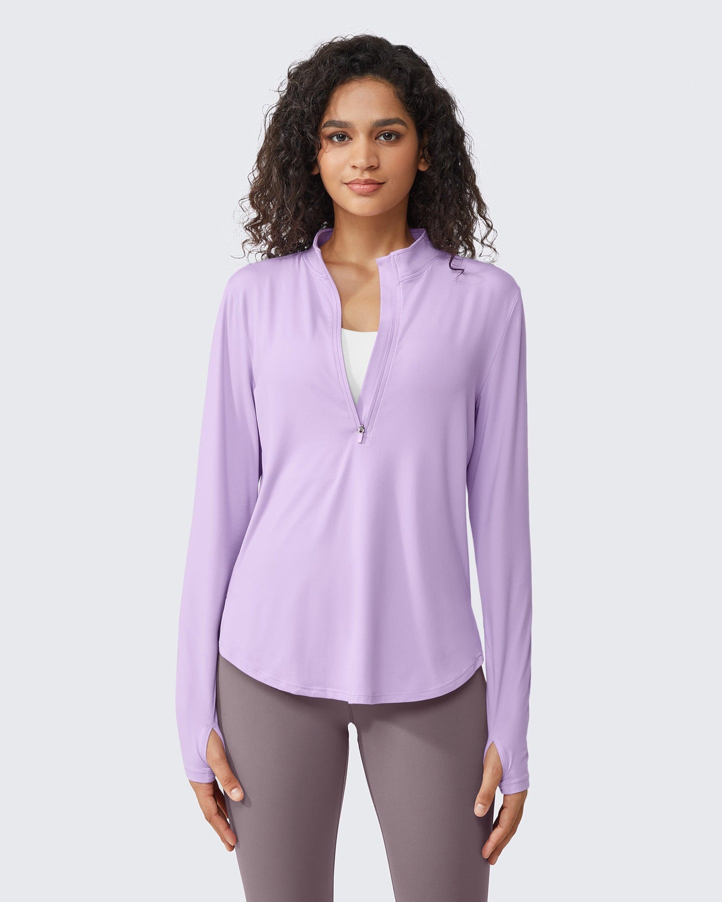G4Free Activewear Quick Dry High Neck Sun Half Zip Workout Tops # Purple