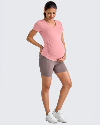 Lightweight V Neck Side Ruched Maternity Short Sleeve