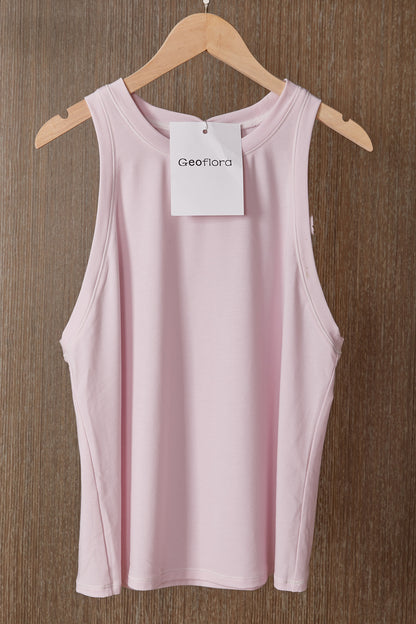 Geoflora Pink Eyelet Trim Sleeveless Tank Top - Casual Crew Neck Cotton Camisole