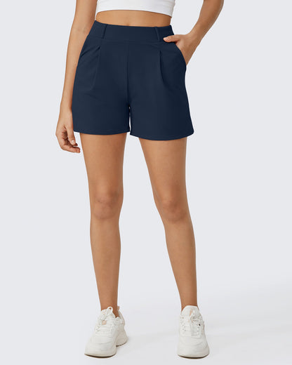 G4Free Activewear High-Waisted Casual Suit Shorts # Navy