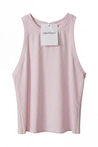 Geoflora Pink Eyelet Trim Sleeveless Tank Top - Casual Crew Neck Cotton Camisole