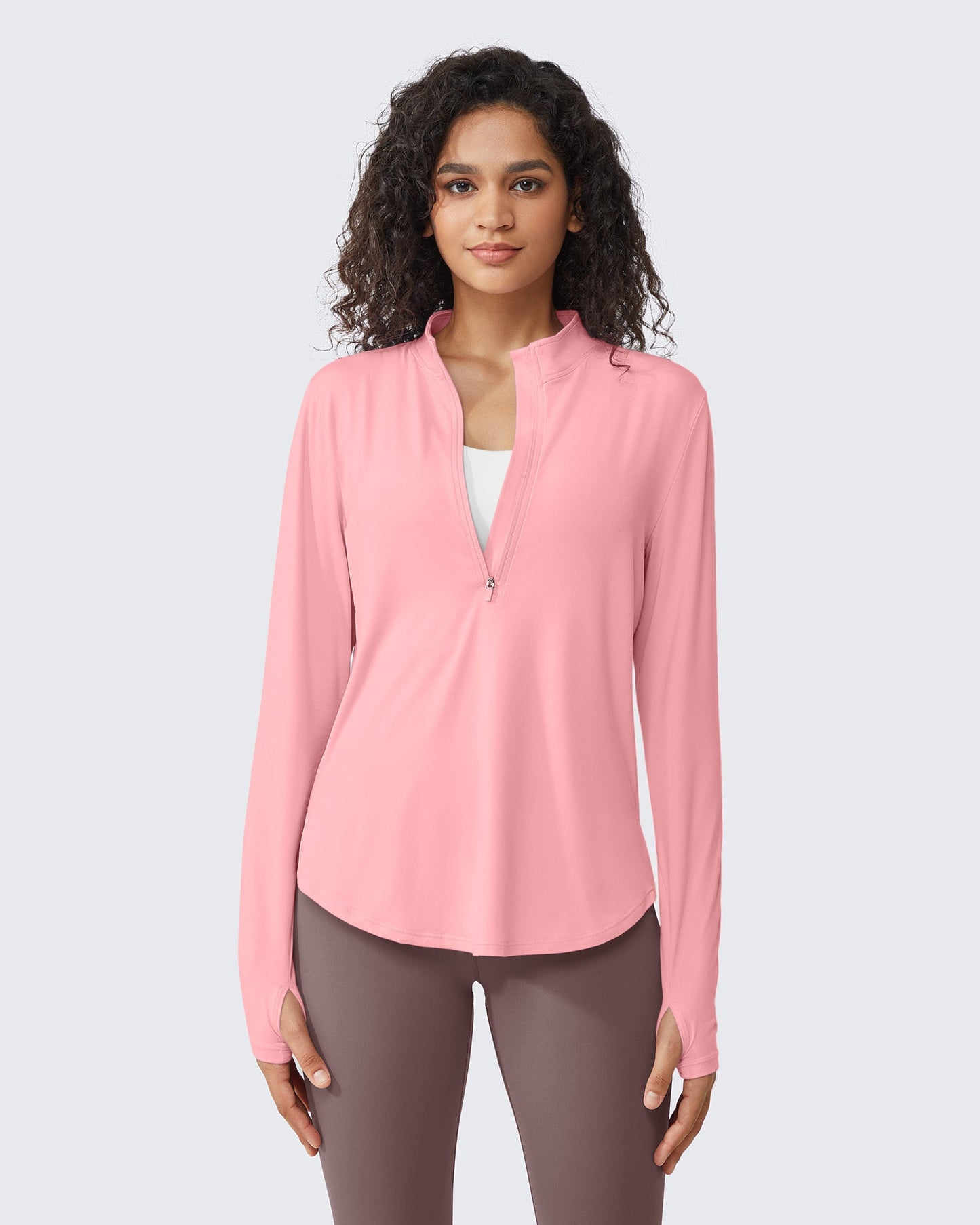 G4Free Activewear Quick Dry High Neck Sun Half Zip Workout Tops # Pink