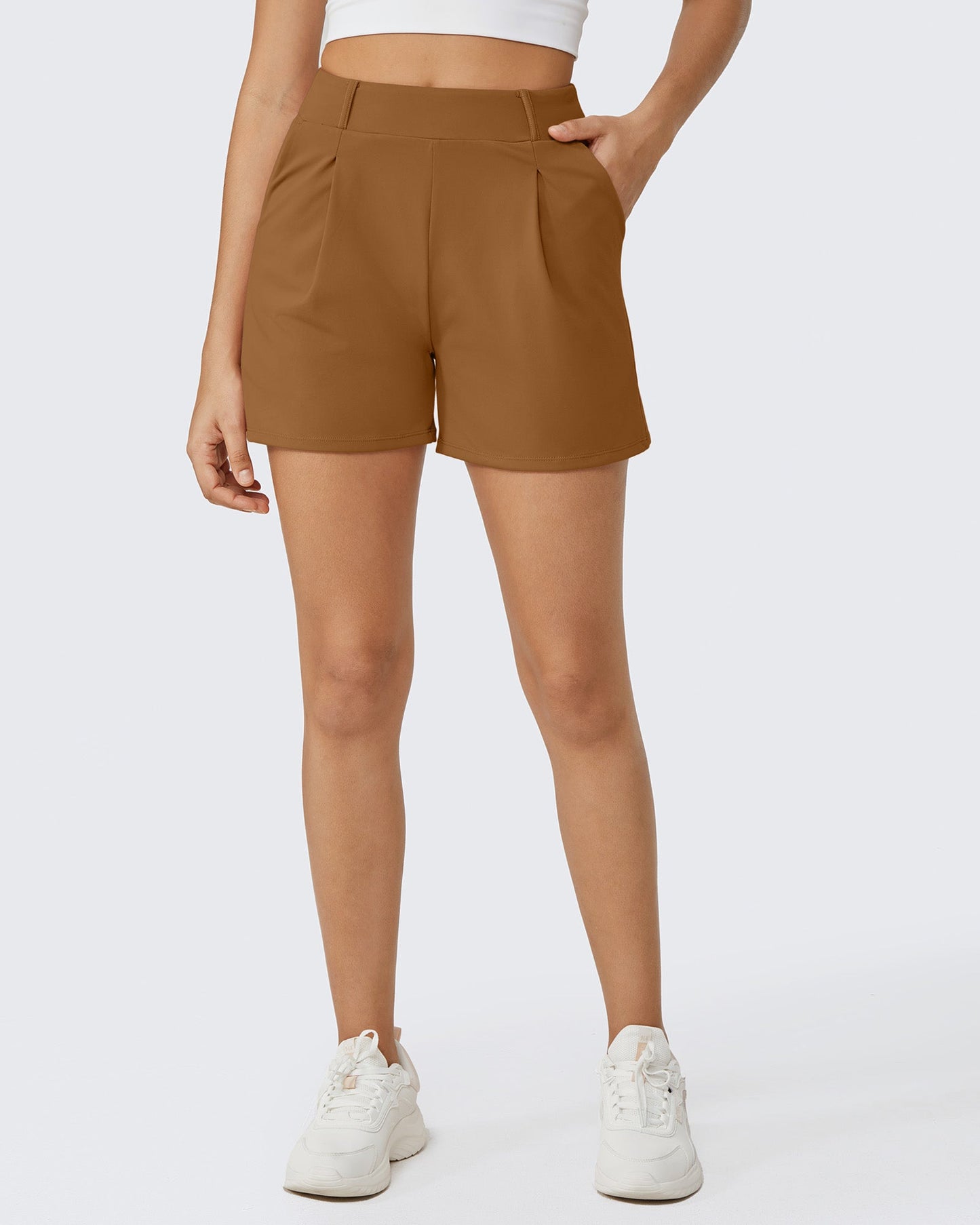 G4Free Activewear High-Waisted Casual Suit Shorts # Brown