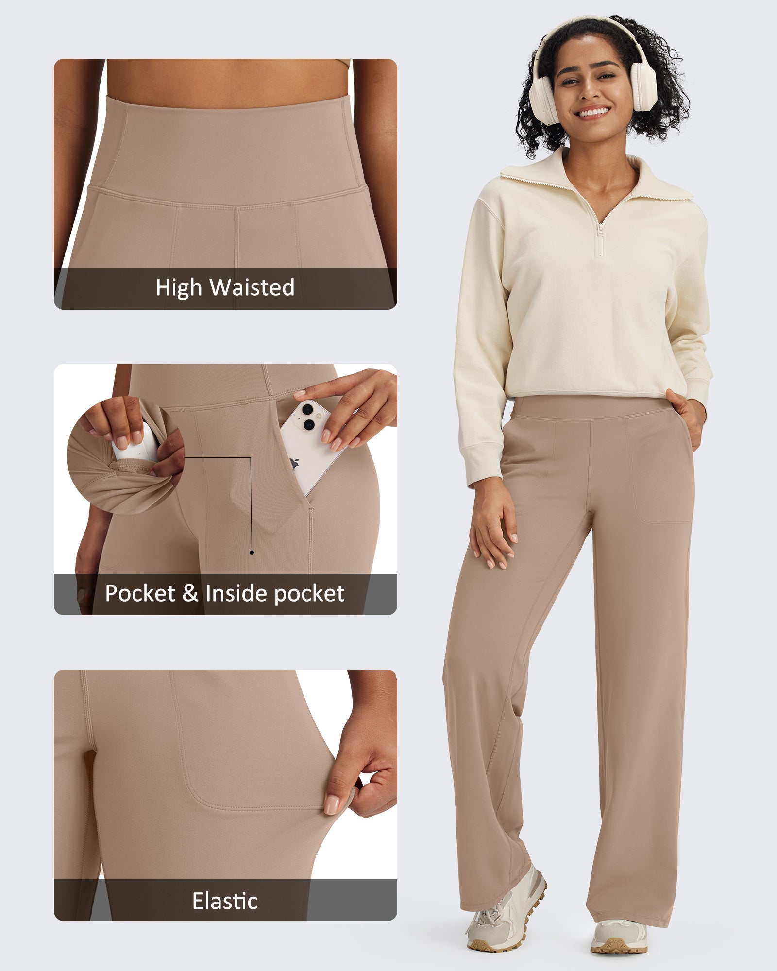G4Free Activewear BareFeel Seamless High-Waist Dressy Pants 29 #Taupe / S-Taupe / M-Taupe / L-Taupe / XL-Taupe / XXL-Black / S-Black / M-Black / L-Black / XL-Black / XXL