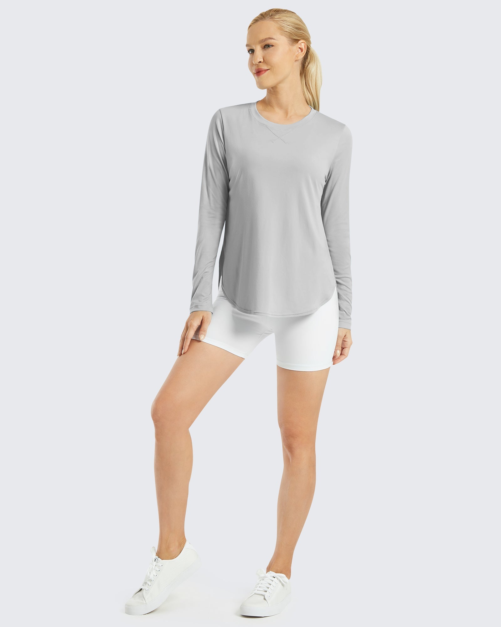 G4Free Activewear Scoop Neck UV Sun Workout Long Sleeve #Grey