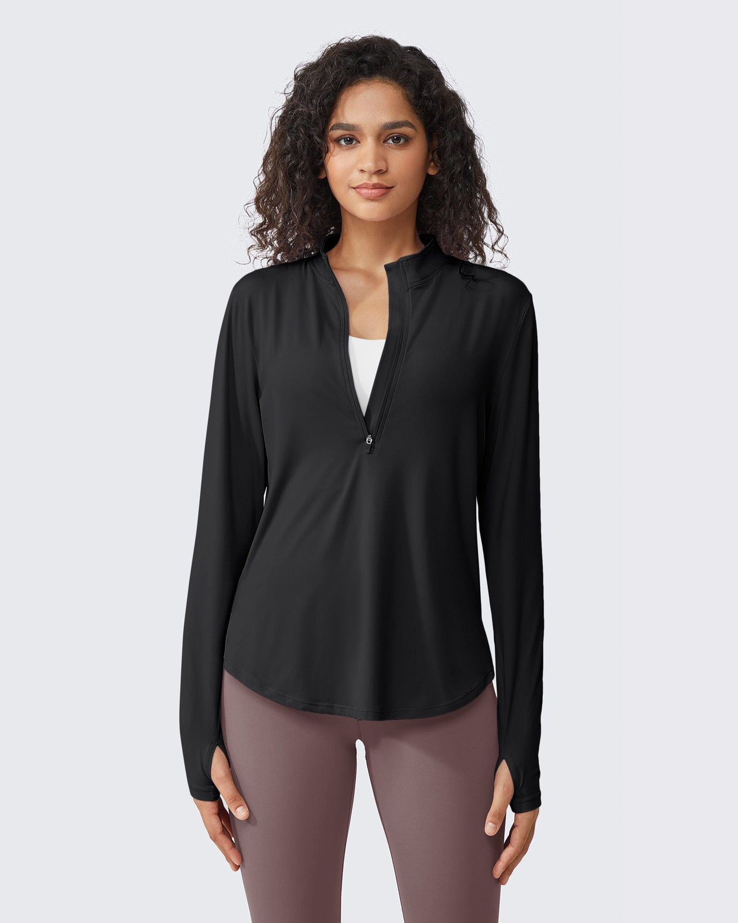 G4Free Activewear Quick Dry High Neck Sun Half Zip Workout Tops # Black
