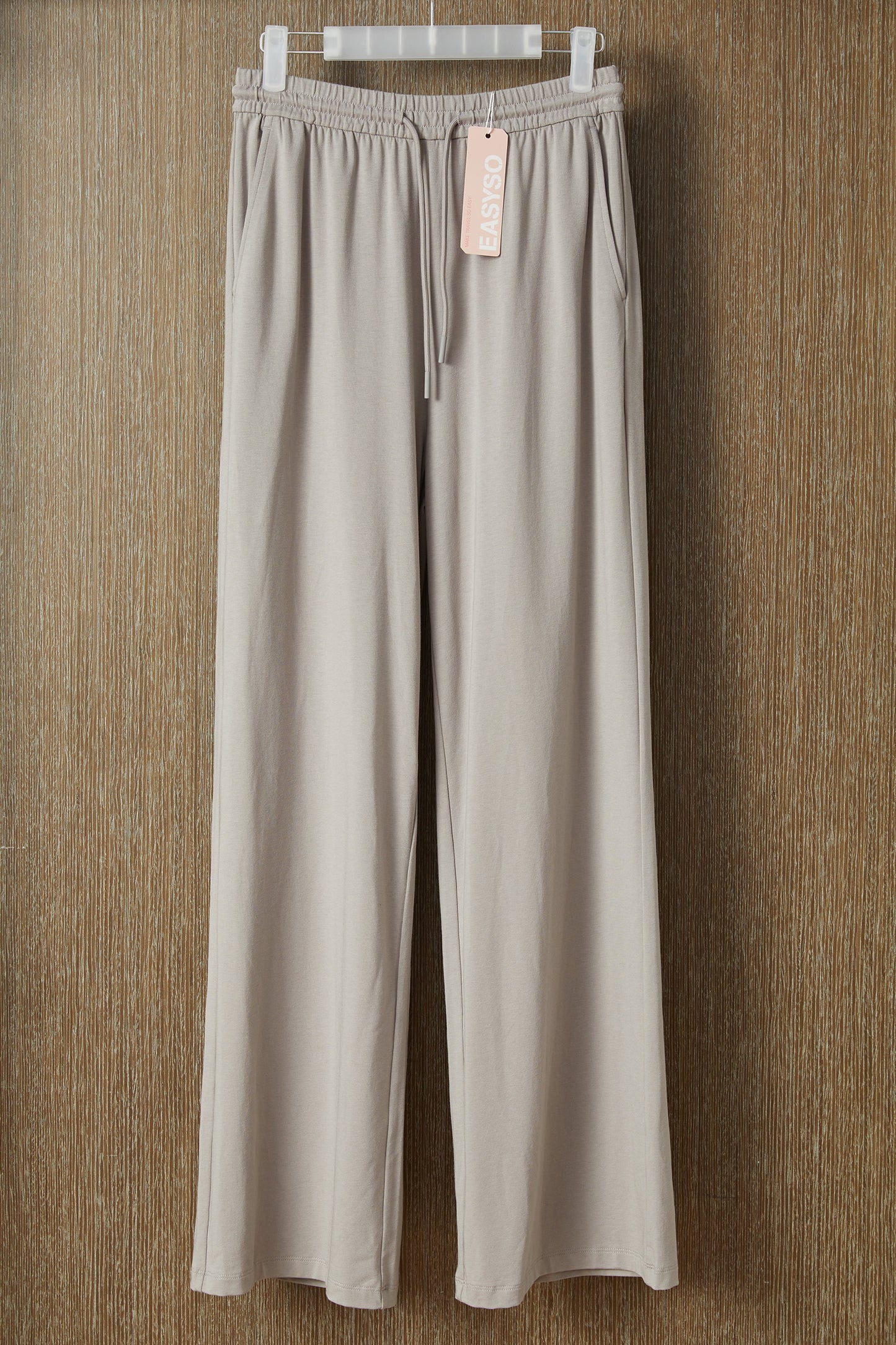 EASYSO Beige Soft Knit Drawstring Wide Leg Pants