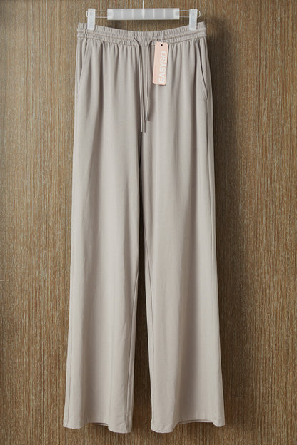 EASYSO Beige Soft Knit Drawstring Wide Leg Pants