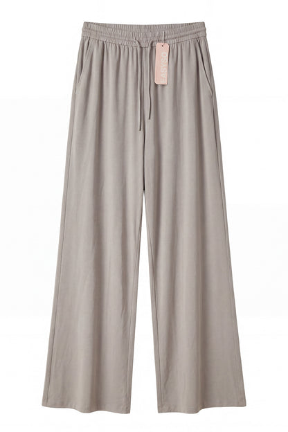 EASYSO Beige Soft Knit Drawstring Wide Leg Pants