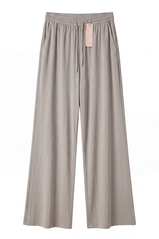 EASYSO Beige Soft Knit Drawstring Wide Leg Pants