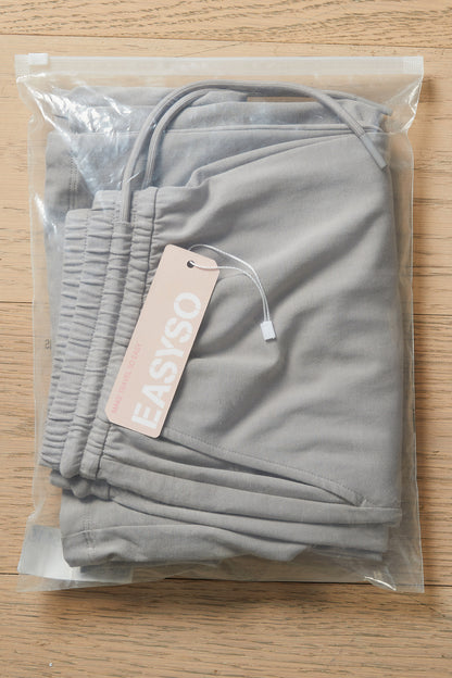 EASYSO Beige Soft Knit Drawstring Wide Leg Pants
