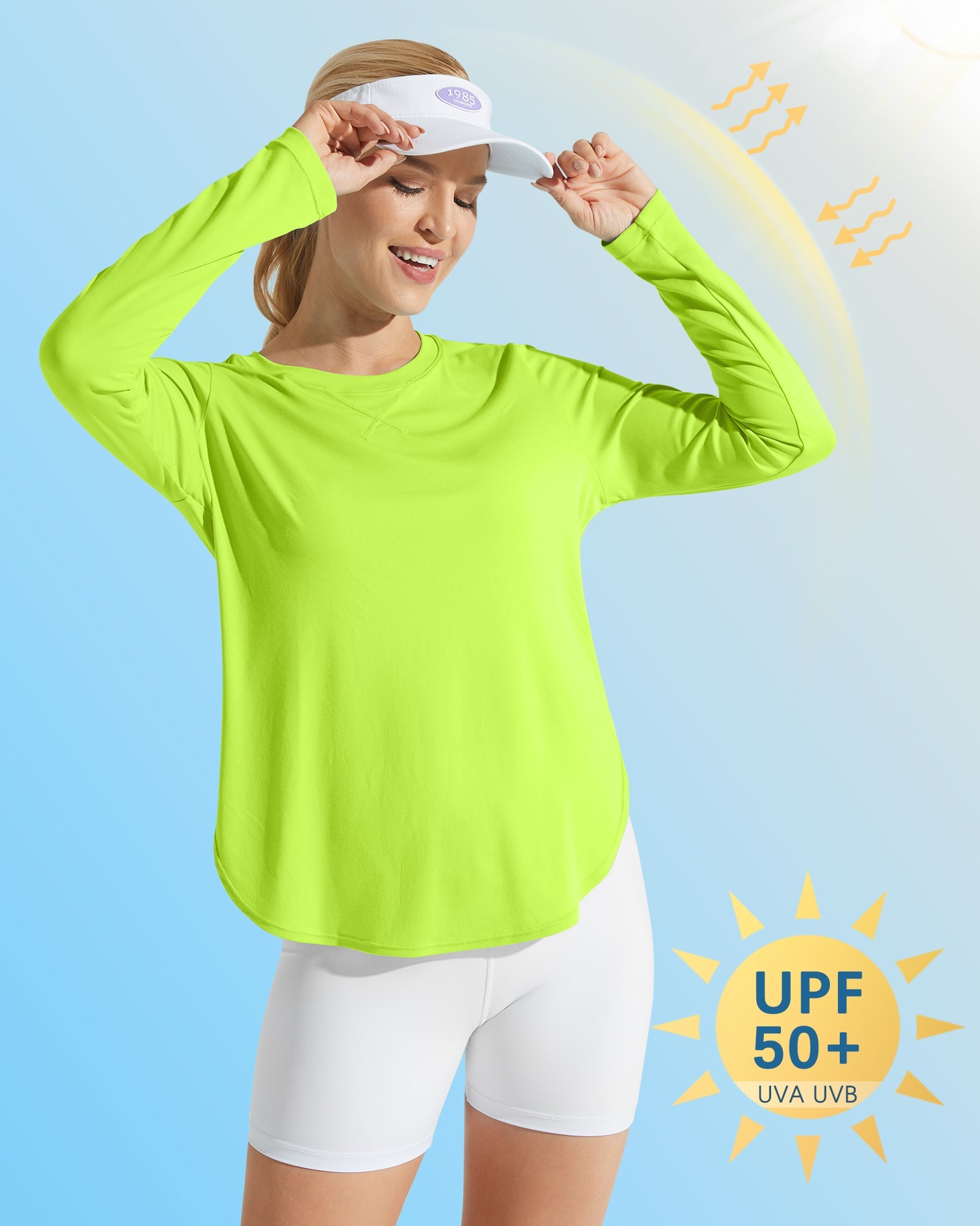 G4Free Activewear Scoop Neck UV Sun Workout Long Sleeve #Fluorescent Green