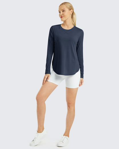 G4Free Activewear Scoop Neck UV Sun Workout Long Sleeve #Navy