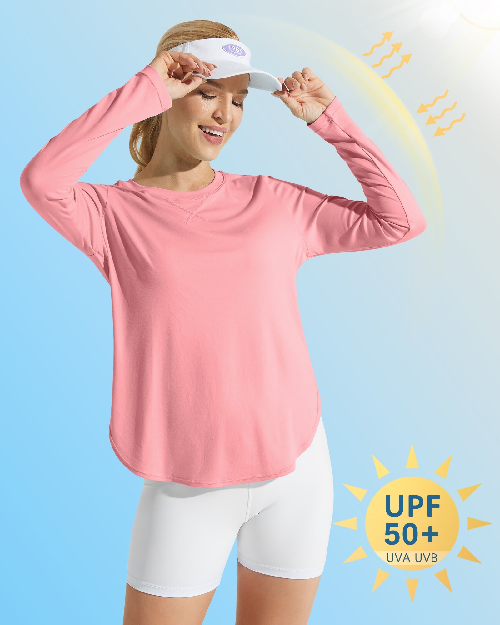 G4Free Activewear Scoop Neck UV Sun Workout Long Sleeve #Pink