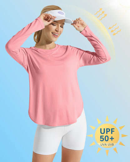 G4Free Activewear Scoop Neck UV Sun Workout Long Sleeve #Pink
