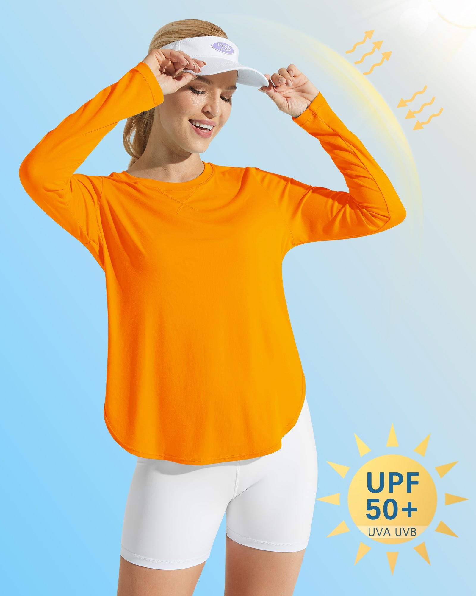 G4Free Activewear Scoop Neck UV Sun Workout Long Sleeve #Orange