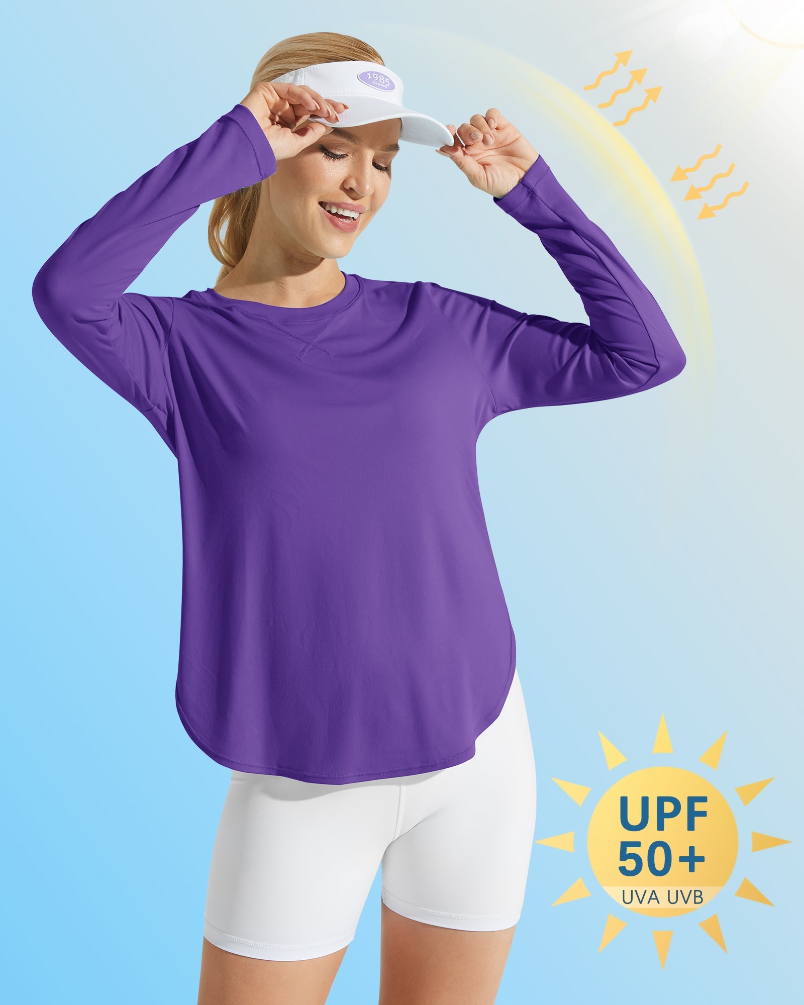 G4Free Activewear Scoop Neck UV Sun Workout Long Sleeve #Dark purple