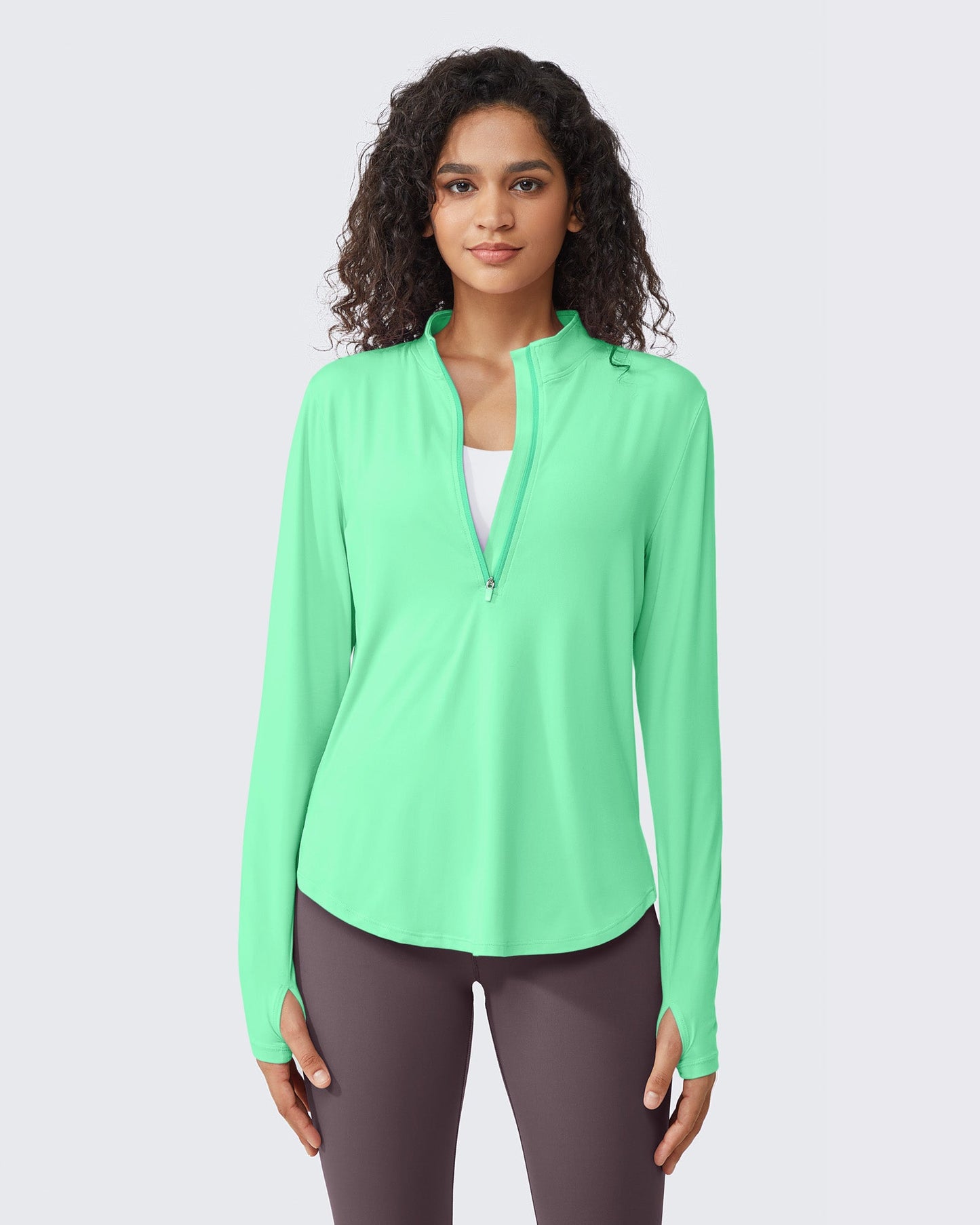 G4Free Activewear Quick Dry High Neck Sun Half Zip Workout Tops # Mint green
