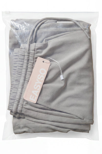 EASYSO Beige Soft Knit Drawstring Wide Leg Pants