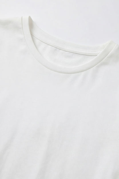 Geoflora White Eyelet Lace Panel Short Sleeve T-Shirt - Loose-Fit Casual Cotton Top