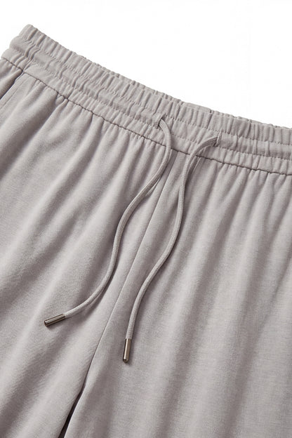 EASYSO Beige Soft Knit Drawstring Wide Leg Pants
