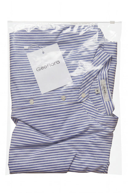 Geoflora Blue and White Striped Batwing Sleeve Blouse - Loose-Fit Drawstring Side Button-Down Shirt