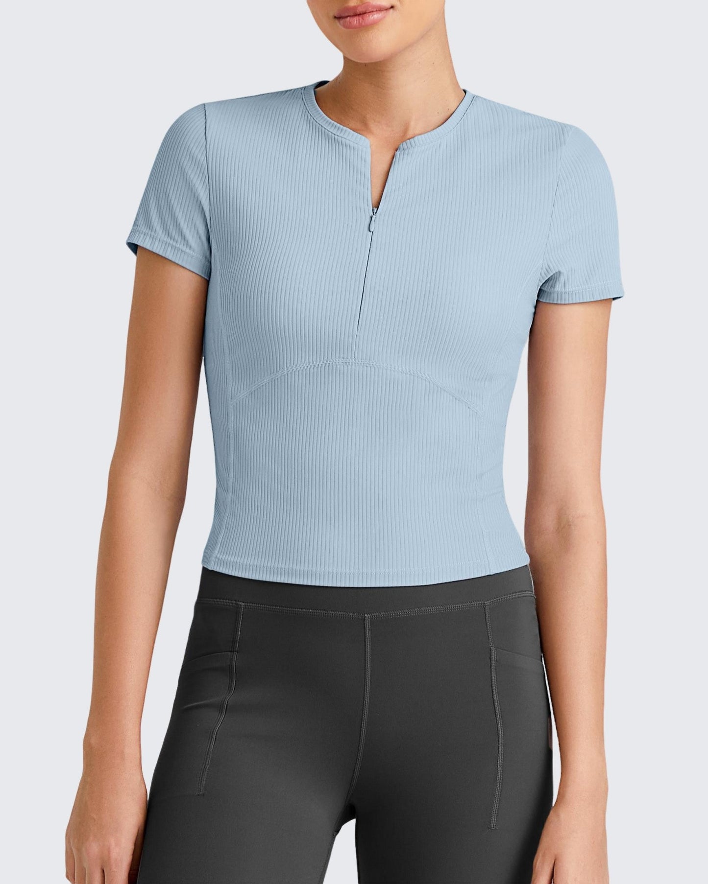 G4Free Activewear Ribbed Half Zip Slim Work Out Short Sleeve #Navy / S-Navy / M-Navy / L-Navy / XL-Navy / XS-Black / S-Black / M-Black / L-Black / XL-Black / XS
