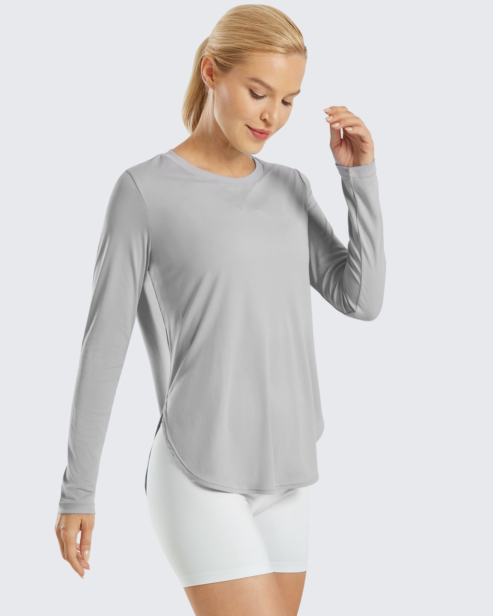 G4Free Activewear Scoop Neck UV Sun Workout Long Sleeve #Grey