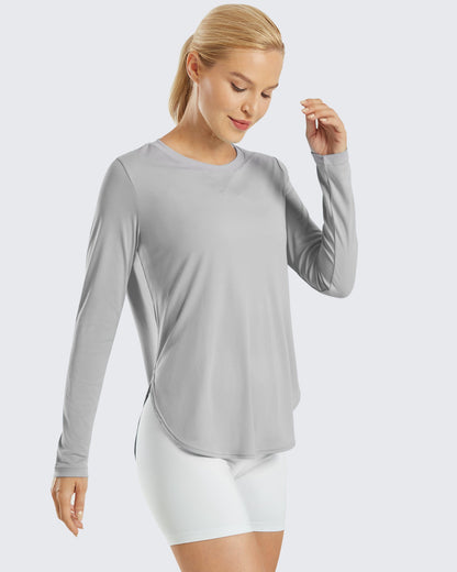 G4Free Activewear Scoop Neck UV Sun Workout Long Sleeve #Grey