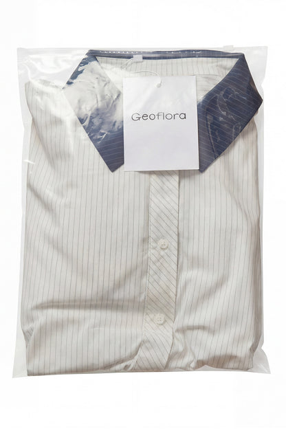 Geoflora White Sleeveless Peplum Blouse with Navy Collar - Casual Button-Down Drawstring Waist Top