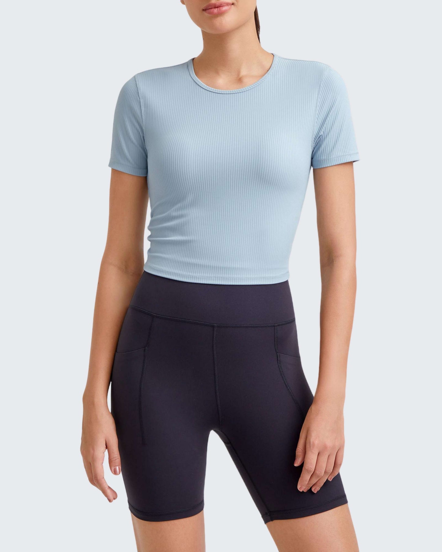 G4Free Activewear Ribbed Slim Workout Crop Short Sleeve #Khaki / S-Khaki / M-Khaki / L-Khaki / XL-Khaki / XS-Purple / S-Purple / M-Purple / L-Purple / XL-Purple / XS